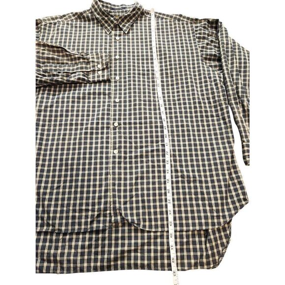 Coach Men XL Made IN USA 80s 2 ply cotton button up plaid Shirt Blue/Grey pocket - Picture 5 of 8